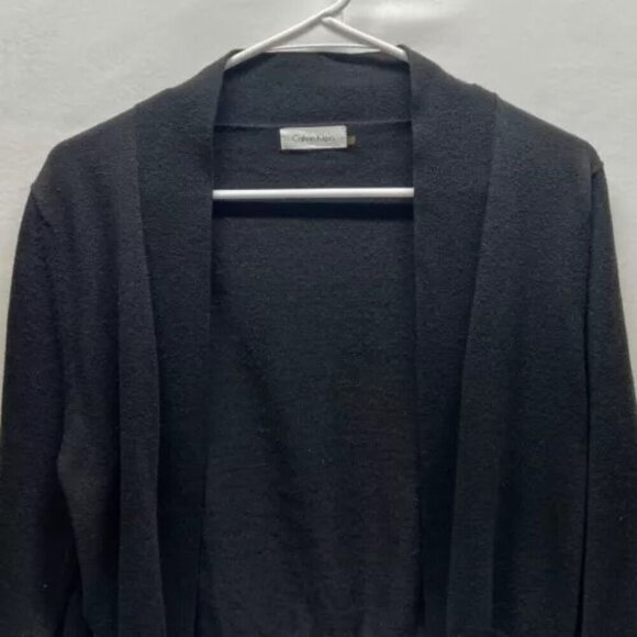 Calvin Klein Women's Open Front Cardigan Sz Large Cropped Black Silver Shimmer - Picture 2 of 9